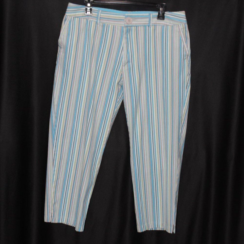 IZOD Stretch Capris Pants Striped Cotton 4 Pockets